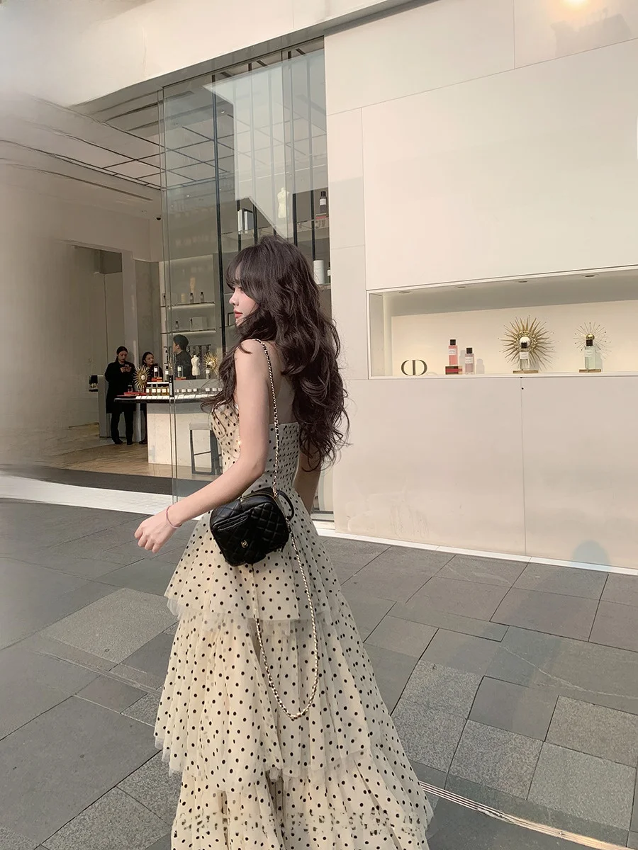 

CallmeEar Swan round Dance Polka Dot Long Dr Slimming Holiday Strapl Gown Maxi Skirt Ele Women's Faion Spring 2025