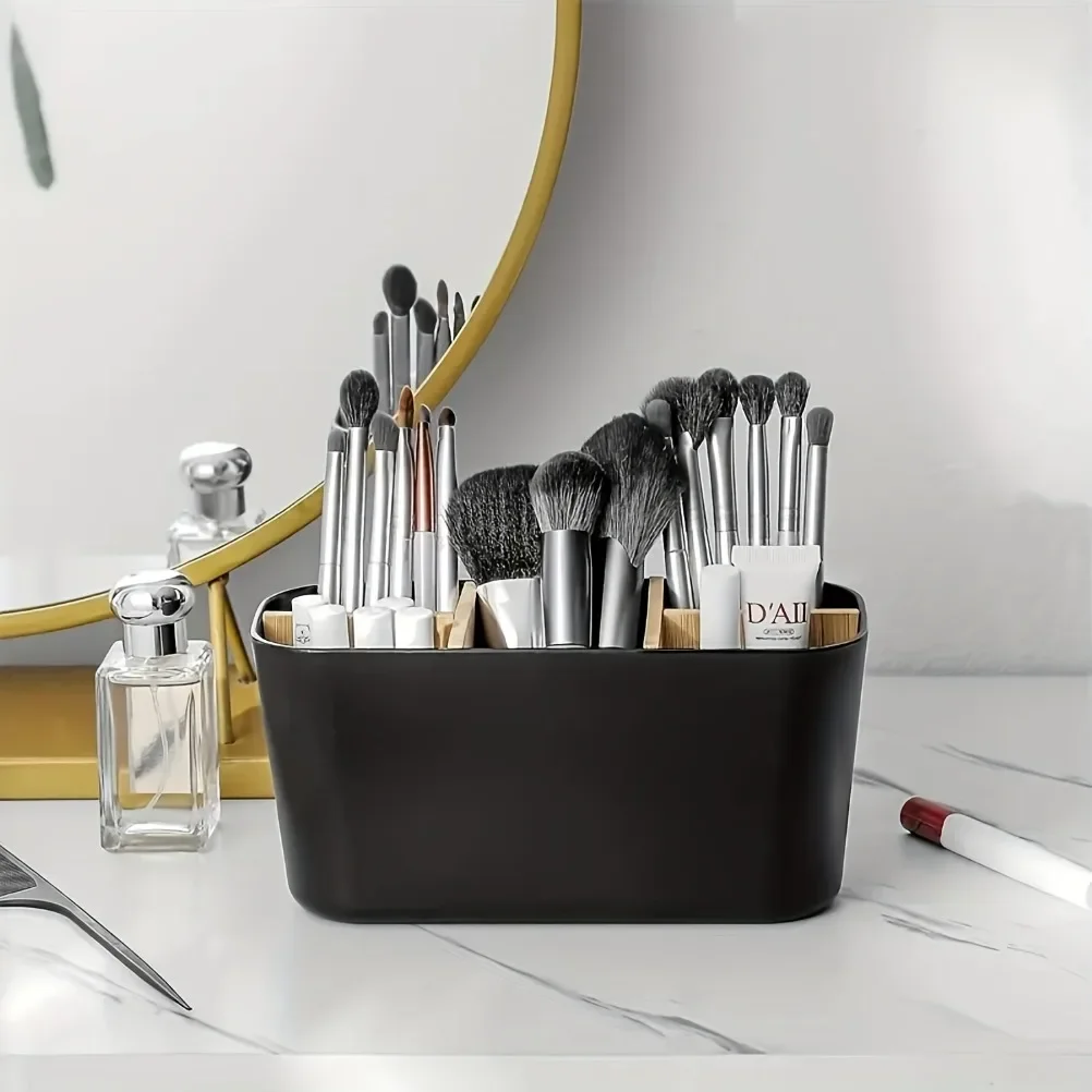 Multi-functional Plastic Toothbrush Holder with Partition Countertop Storage Makeup Brush Storage Box Bathroom Accessories