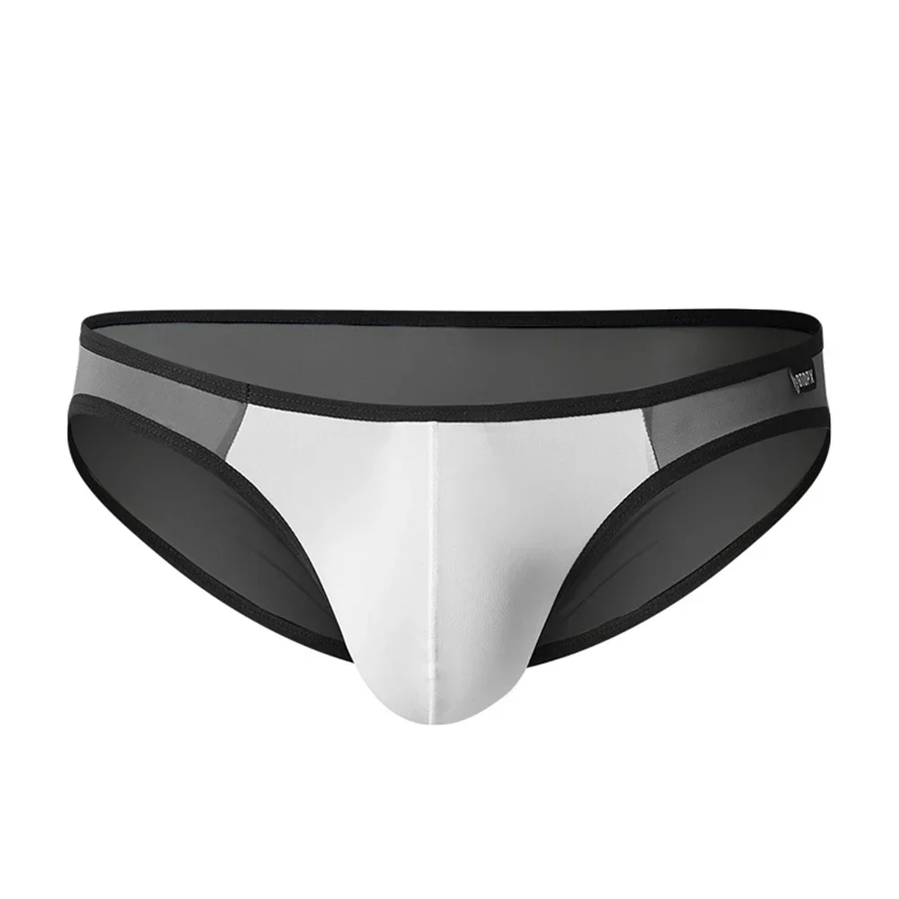 

Men Patchwork Ice Silk Brief Soft Short Underwear Ultra-thin Transparent Low Waist Underpants Elasticity Breathable Panties