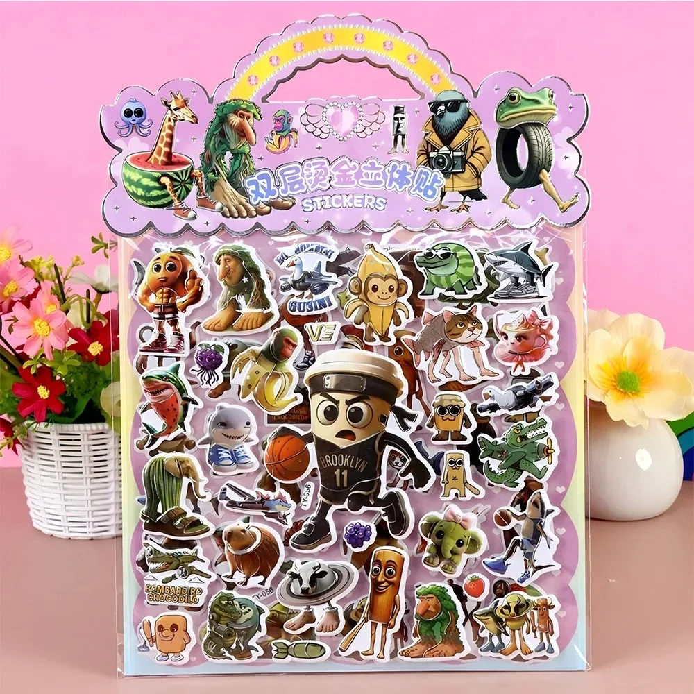 5/20 pièces Tung Tung Sahur italien cerveau animaux bulle autocollants bricolage cahier téléphone guitare dessin animé 3D gonflé autocollant jouets cadeaux # @