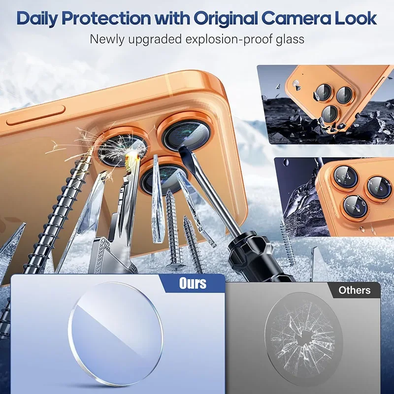 2-3 قطعة حلقة الظهر عدسة الزجاج المقسى ل أبل 17 برو غطاء الكاميرا غطاء معدني عدسة الكاميرا حامي آيفون 17 برو ماكس