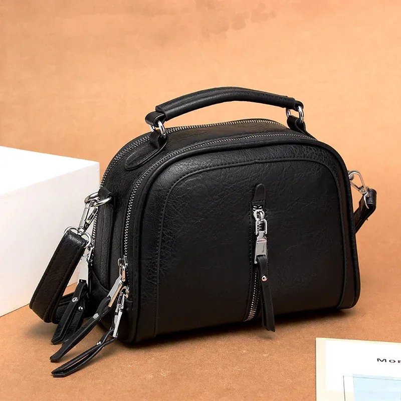 Solid PU Zipper Handbag 2024 Hot Selling Sewing Thread Fashion Crossbody Bag Soft and Versatile Multi Functional Shoulder Bag