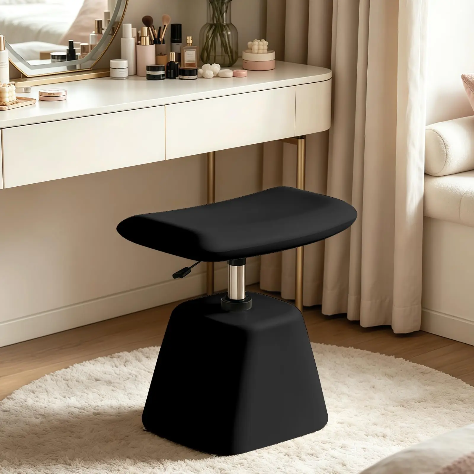 Small Ottoman Footrest, Modern Vanity Stool Chair Adjustable Height, Upholstered Ottoman with Soft Padded Seat Under