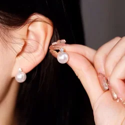 Freshwater Round Bright White Natural Pearl S925 Sterling Silver Fashion Princess Style Diamond-studded Temperament Earrings