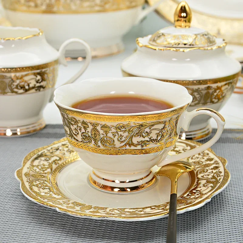 

12pcs Embossed gold bone china90cc coffee cup set