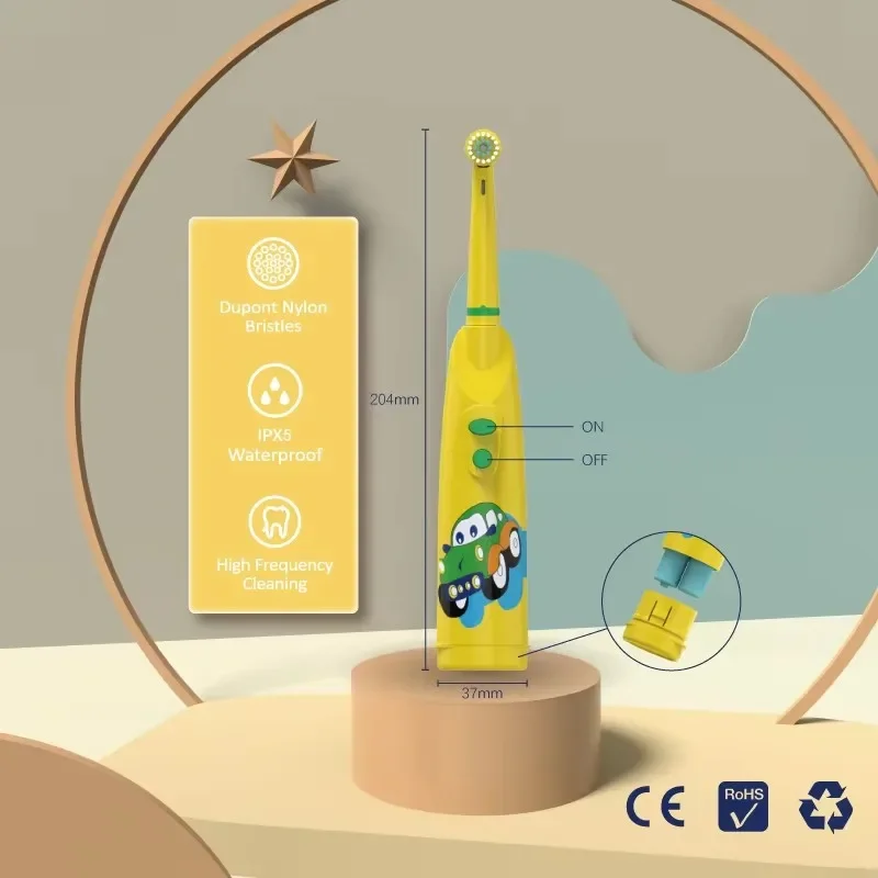Children Sonic Electric Toothbrush Rotating Toothbrush Battery Type IPX5 Waterproof Cartoon Teeth Whitening Soft Bristle Kids