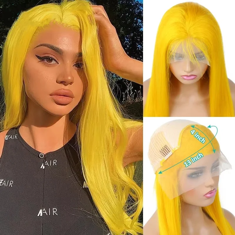 

34inch lace front wig 13x4 Yellow colored human hair wig 210Density Brazilian PrePlucked Hair straight human hair wigs For Women