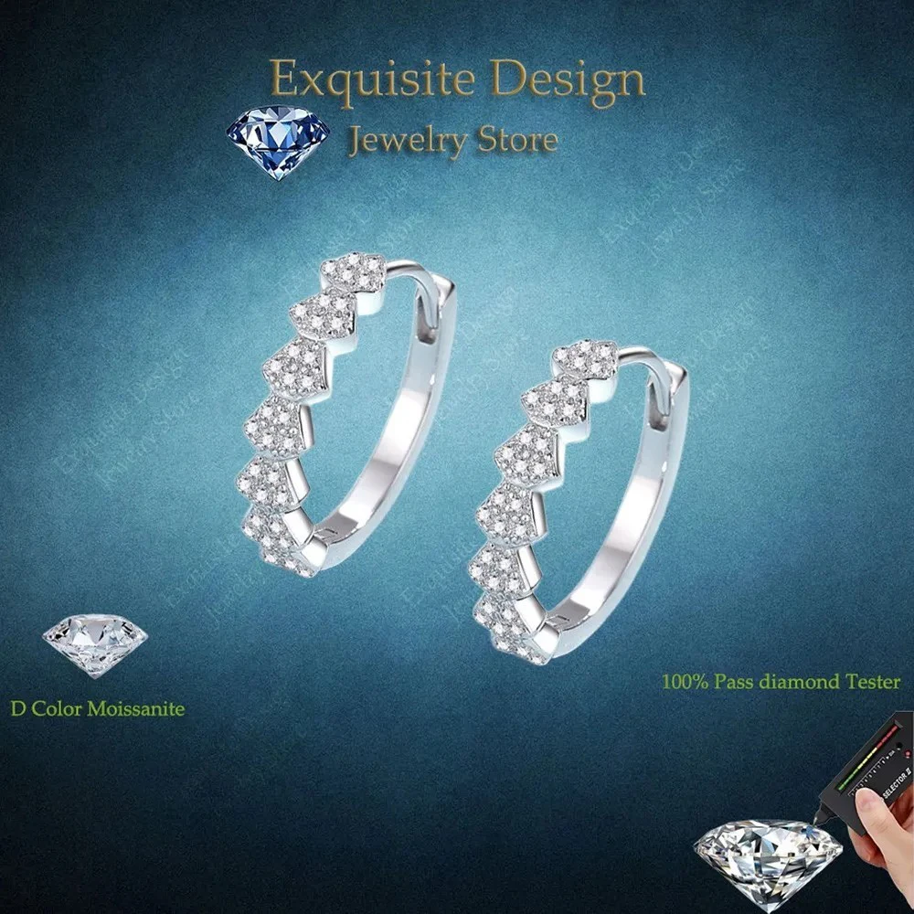 

Exquisite Design Full Moissanite Diamond 0.35CT Ear Buckle Girl Valentine's Day PT950 Platinum Hoop Earrings Wedding Jewelry