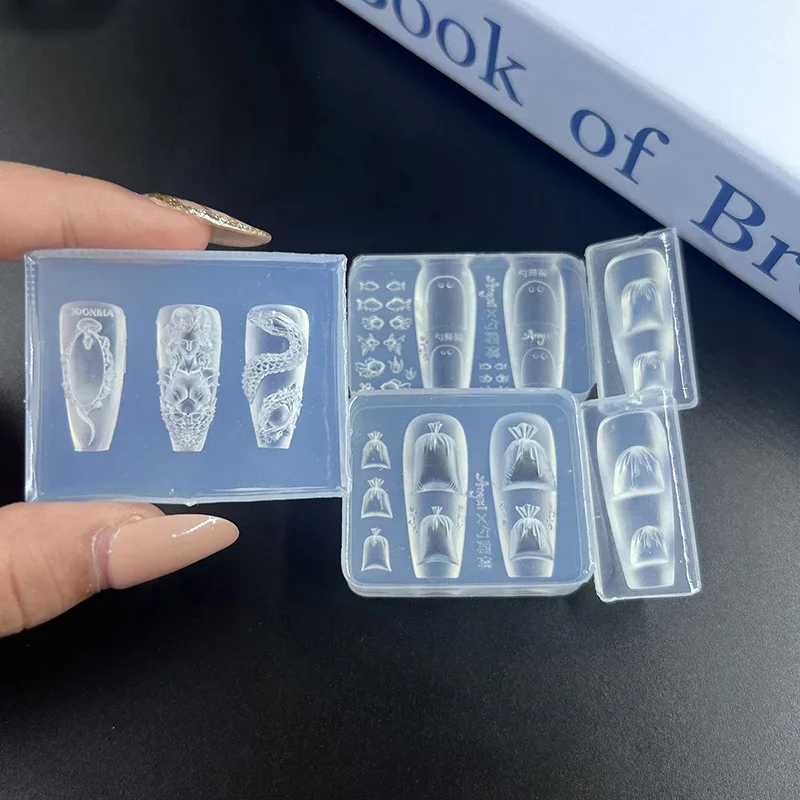 1/4Pcs 3D Snake Girl Nail Silicone Carving Mold Snake DIY Nail Decoration Art Nail Beauty Charm Silicone Nail Mold