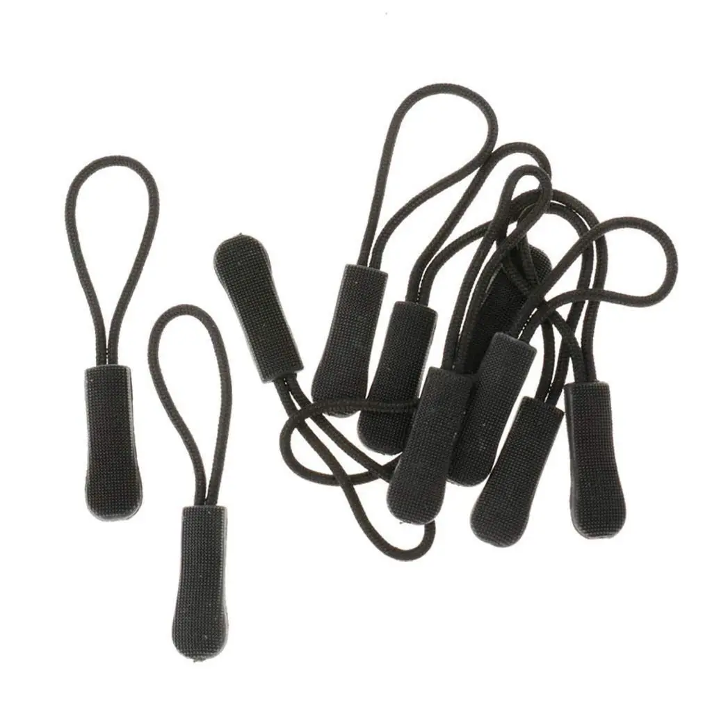 10 Anti-slip zipper puller, zipper, zipper extension trailer, practical and robust for back pack, jacket, etc.- Black TQ