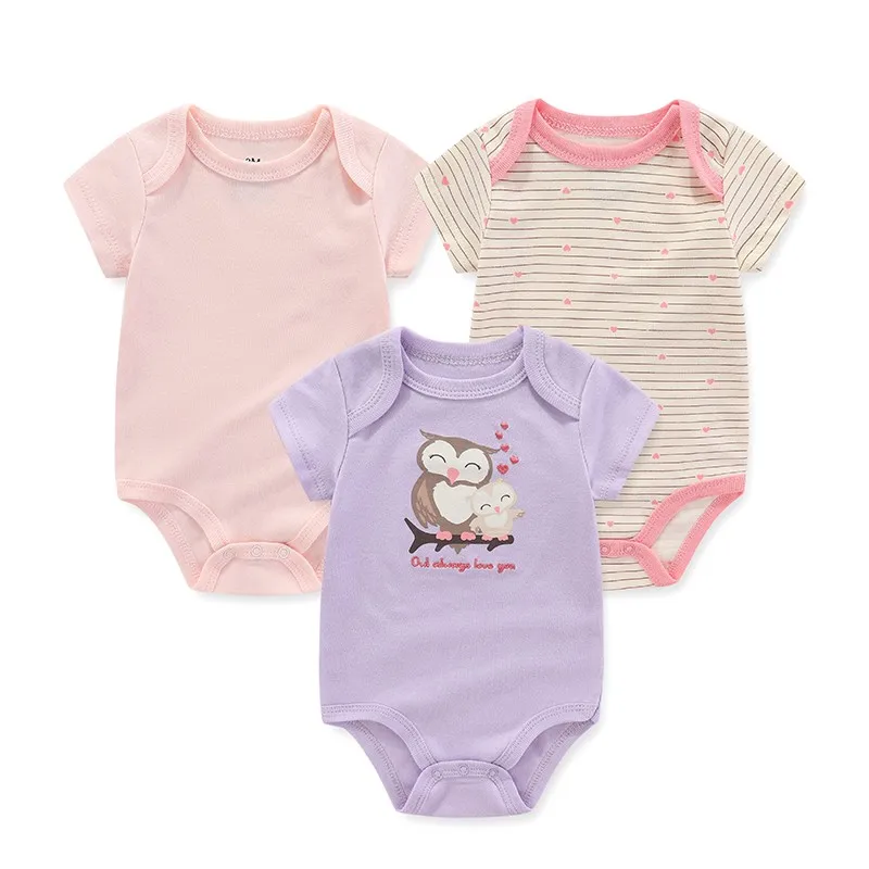 Unisex Bodysuits 3Pieces Cartoon Cotton Baby Girl Clothes 0-12M New Born Baby Boy Clothes Set Short Sleeve Bebes