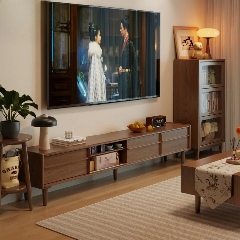 

Furniture: Solid wood sliding door TV cabinet, modern and simple floor-to-ceiling storage cabinet, medieval style small ap