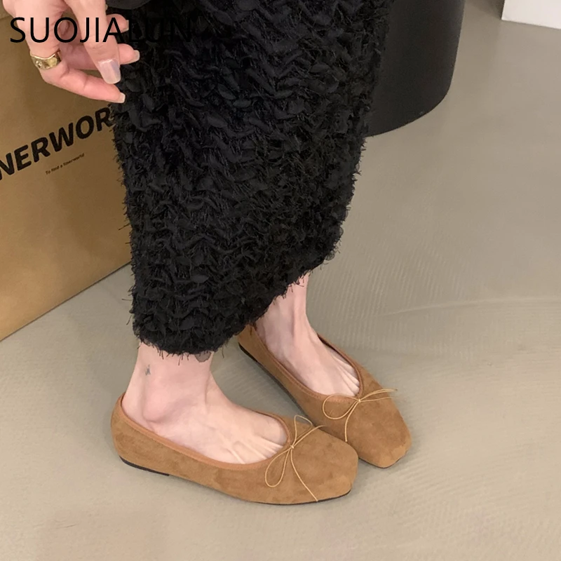 SUOJIALUN Women New Flat Shoes Fashion Shallow Round Toe Ladies Elegant Ballerinas Soft Solse Outdoor Dress Mary Jane Shoes