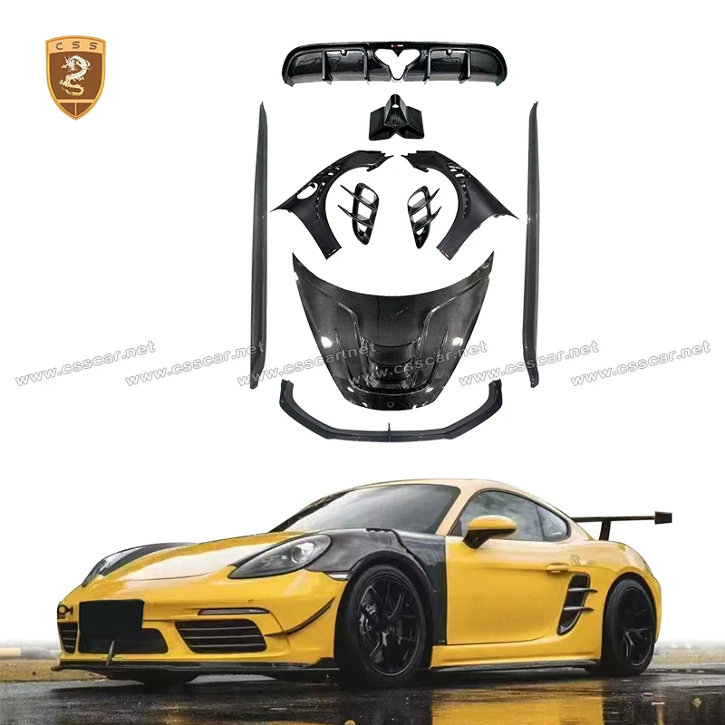 For Porsche Boxster Cayman upgrade TD Style Dry Carbon Front Wind Knife Splitter Side Air Vent Cover Rear Bumper Wing Spolier