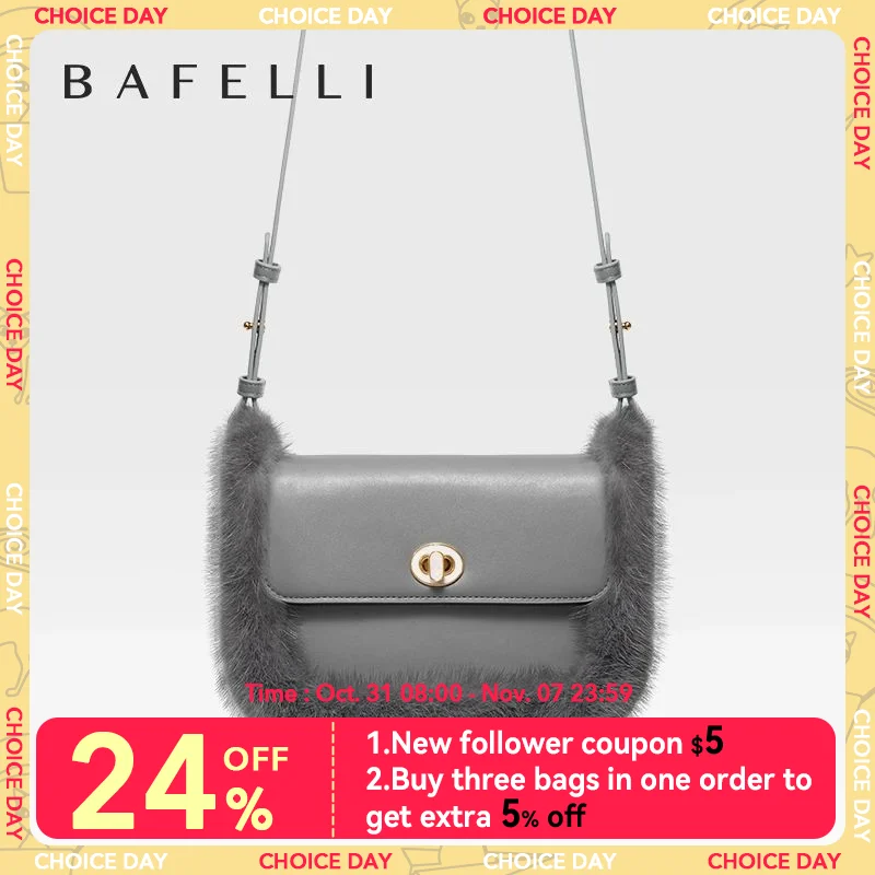 

BAFELLI 2023 NEW WOMEN'S BAGS FASHION TRENDING FUR GENUINE LEATHER LUXURY BRAND ORIGINAL DESIGNER CROSSBODY SHOULDER PURSE