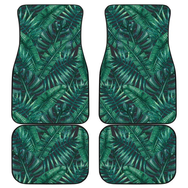 Watercolor Tropical Leaf Pattern Print Front and Back Car Floor Mats Heavy Carpet Front and Rear Full Set 4PCs Pack