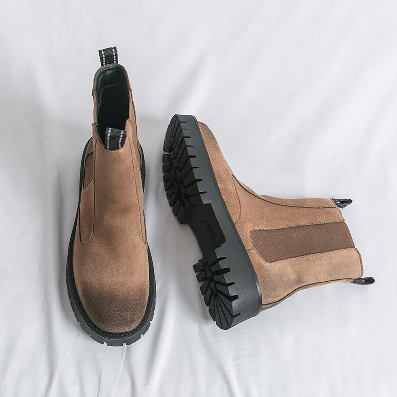 Мужские ботильоны высокого качества, классические коричневые короткие ботинки без шнуровки для мужчин, удобные замшевые ботинки на платформе, мужские ботинки Botines Para Hombre