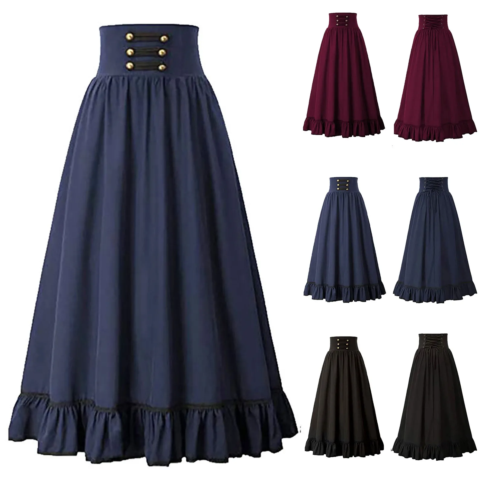 Women's Large Sizes Maxi Skirt High Waist Medieval Gothic Skirts