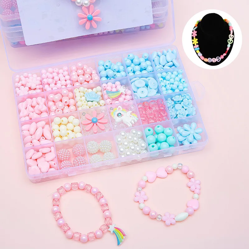 Children's Handmade Beaded Girls Wear Beads Educational Toys Diy Jewelry Bracelet Necklace Jewelry Around Beads Beads Set