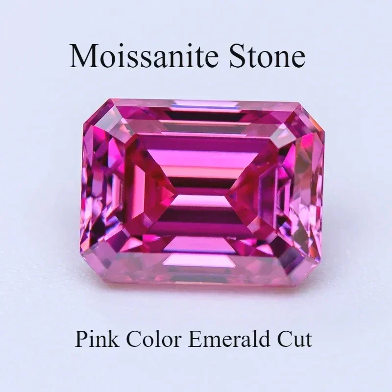 

Wholesale Moissanite Stone Pink Color Emerald Cut Lab Grown Diamond DIY Ring Necklace Earrings Main Materials with Certificate