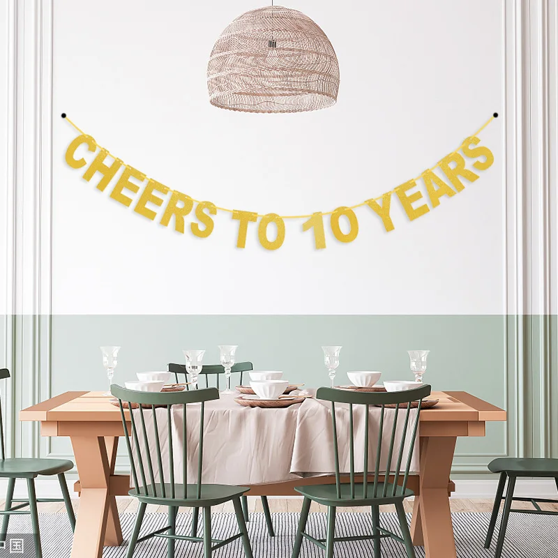 1set Birthday Gold Banner Birthday Cheers To 10 20 30 40 50 60 70 16 18 21 Years Letter Flag Anniversary Birthday Party Decor