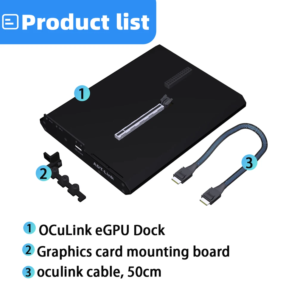 OCuLink eGPUドック PCIe 4.0 X4 64Gbps SFF-8612 to X16 RTX4090