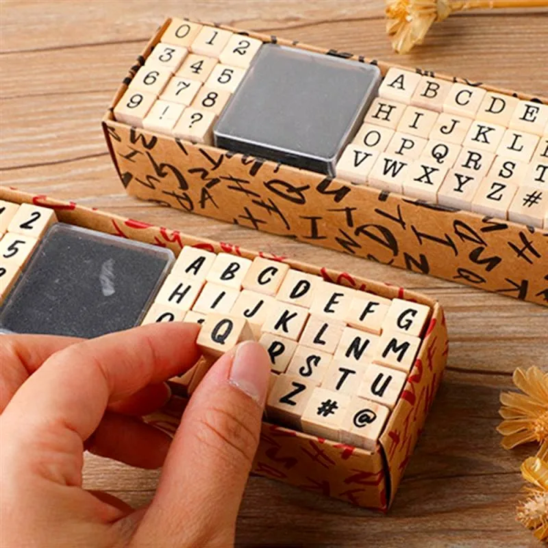 40Pcs Alphabet Number Stamps Seal Set With Printing Clay Vintage Wooden Rubber Symbol Stamp Kit DIY Card Making Craft Scrapbook