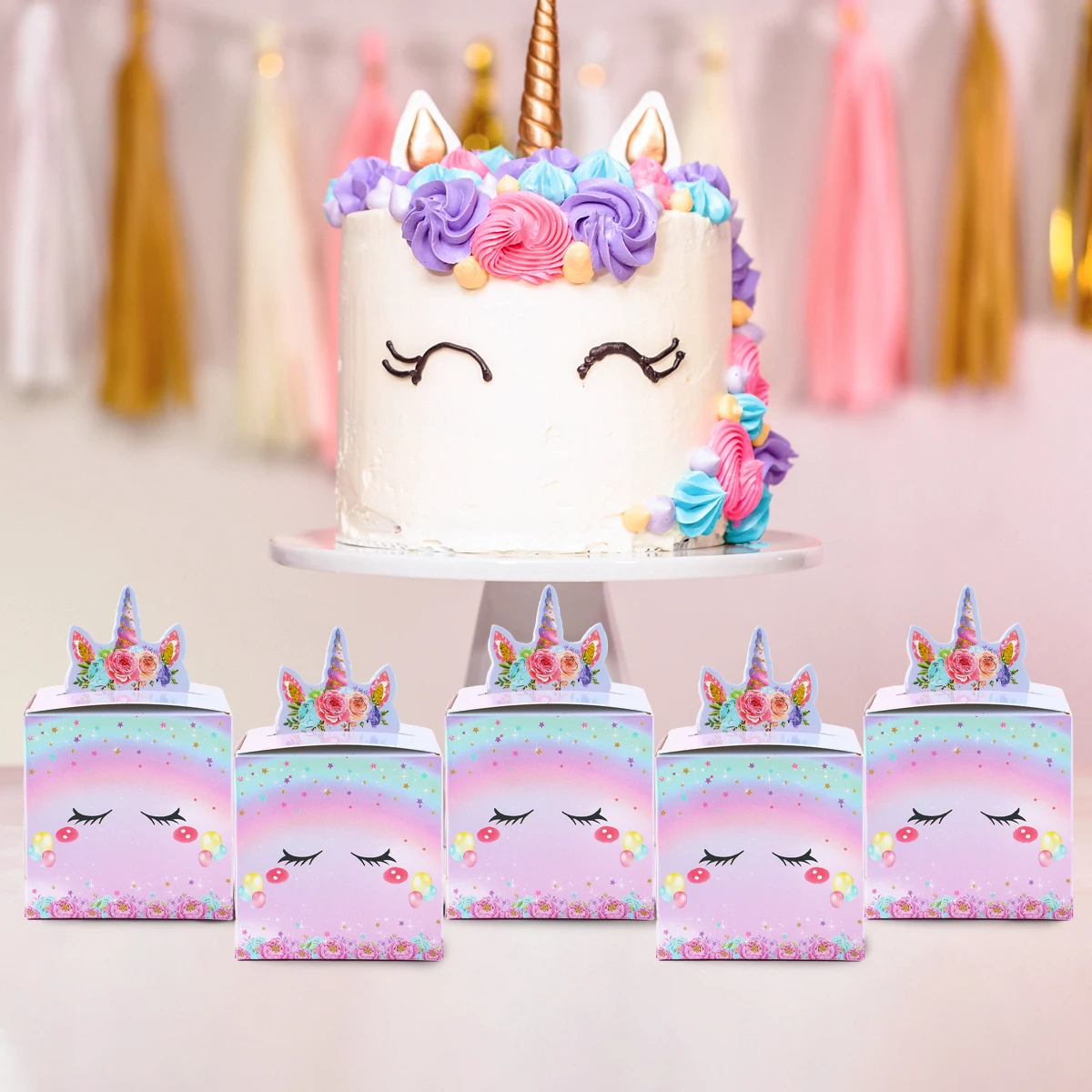 24 Uds. Cajas de dulces de papel 3D de unicornio, caja de embalaje de regalo, decoración para fiesta temática de unicornio arcoíris, suministros para fiesta de bienvenida al bebé y boda para niños