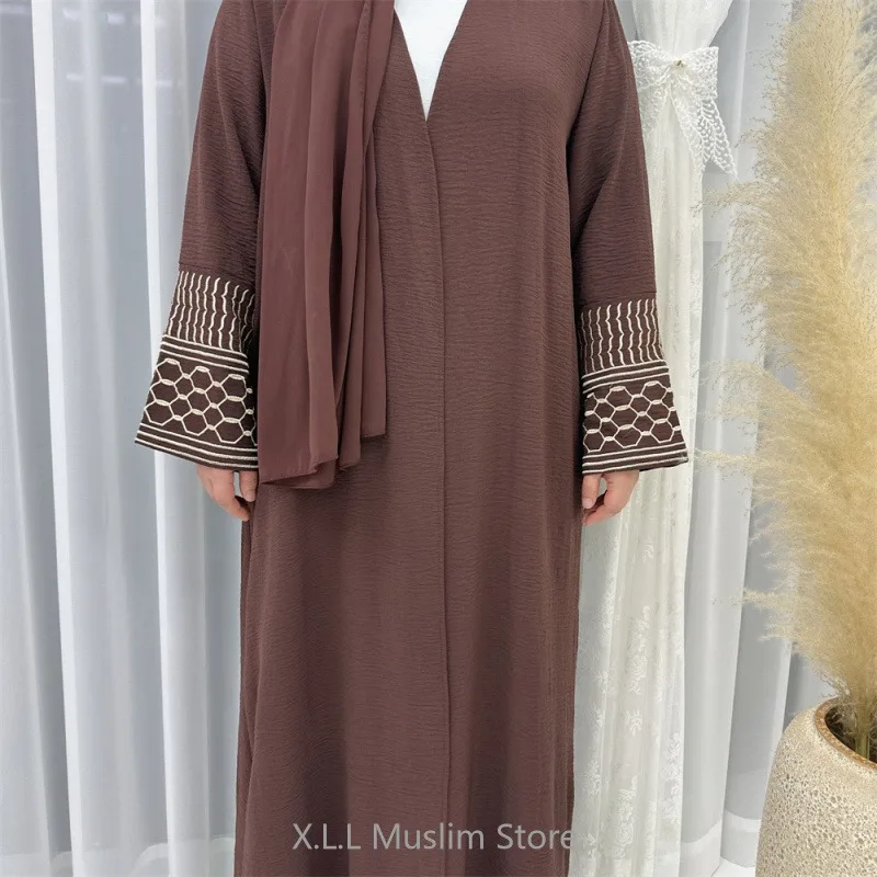 Jalabiya Open Front Abbaya Robe Kebaya Dubai Turkey Eid Muslim Kimono Keffiyeh Linnen Abaya Muslim Dress Women Prayer Garment