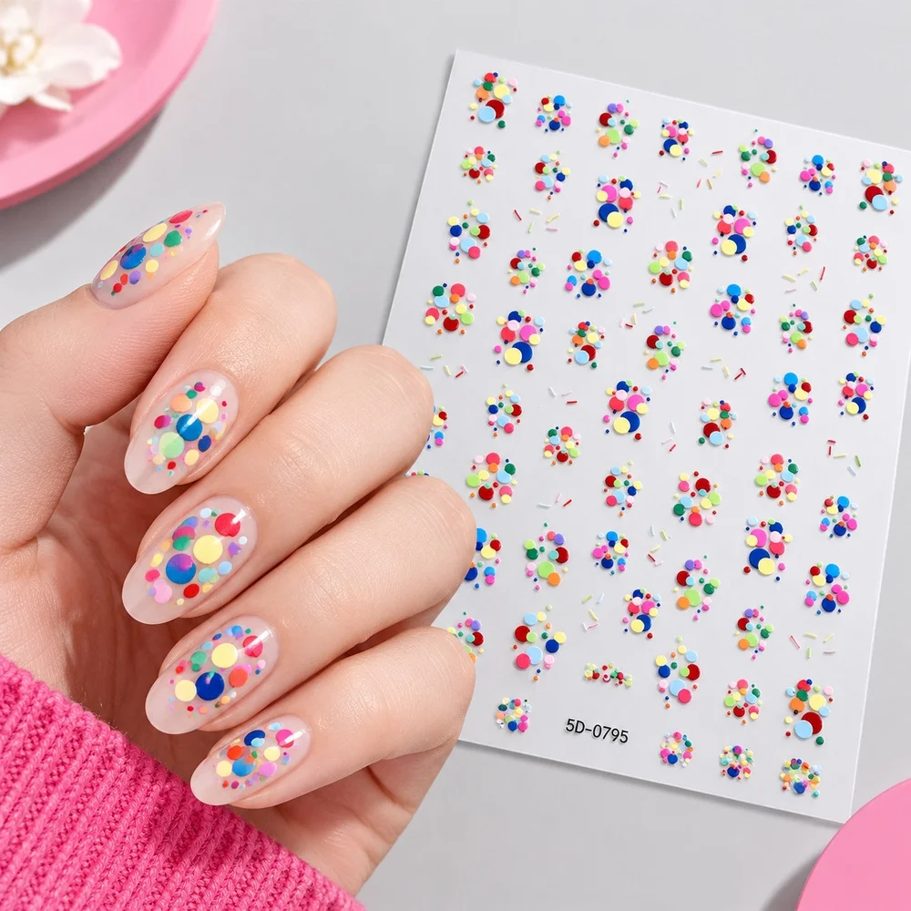 1Pc Confetti Nail Sticker Playful Bright Colorful Polka Dot Sprinkles Transparent Decal Self-Adhesive For Party Manicure DIY