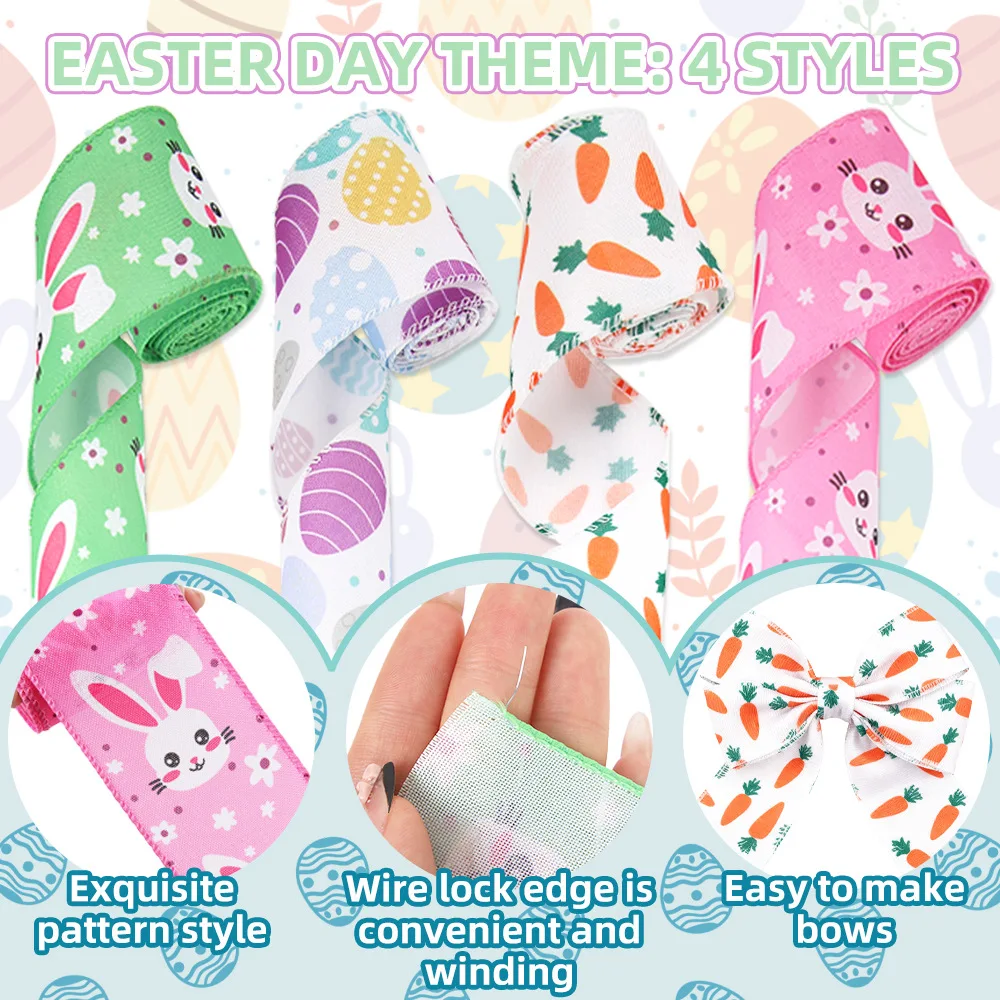 Diy Bow Ribbon Vibrant Easter Egg Ribbon Gift Box Ribbon Grosgrain For Party Favors Easter Baskets Scrapbooks