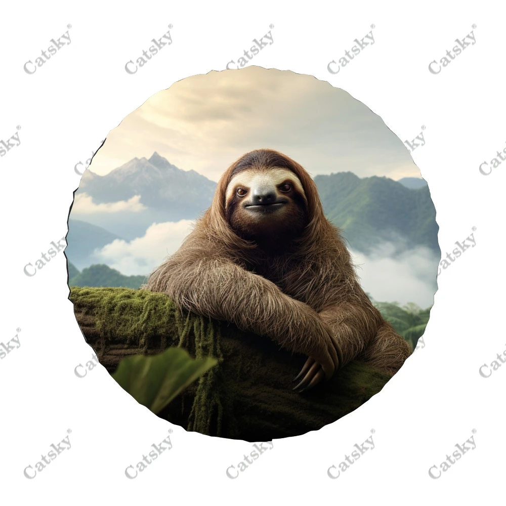 Sloth with Mountain Landscape Polyester Universal Spare Wheel Tire Cover Custom Tire-Covers for Trailer RV SUV Truck Camper