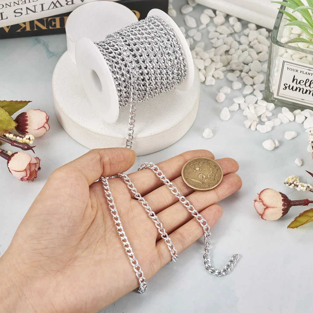 10M/roll 4mm wide Aluminum Curb Chains Faceted Unwelded Link Chain for Jewelry Making DIY Bracelet Necklace Bags Straps Decor