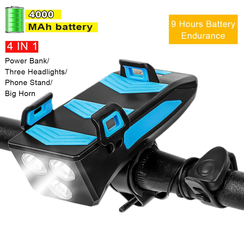 

Hot Sale Multi-function 4 In 1 Bicycle Light USB Rechargeable LED Bike Headlight Bike Horn Phone Holder Powerbank Cycling Light