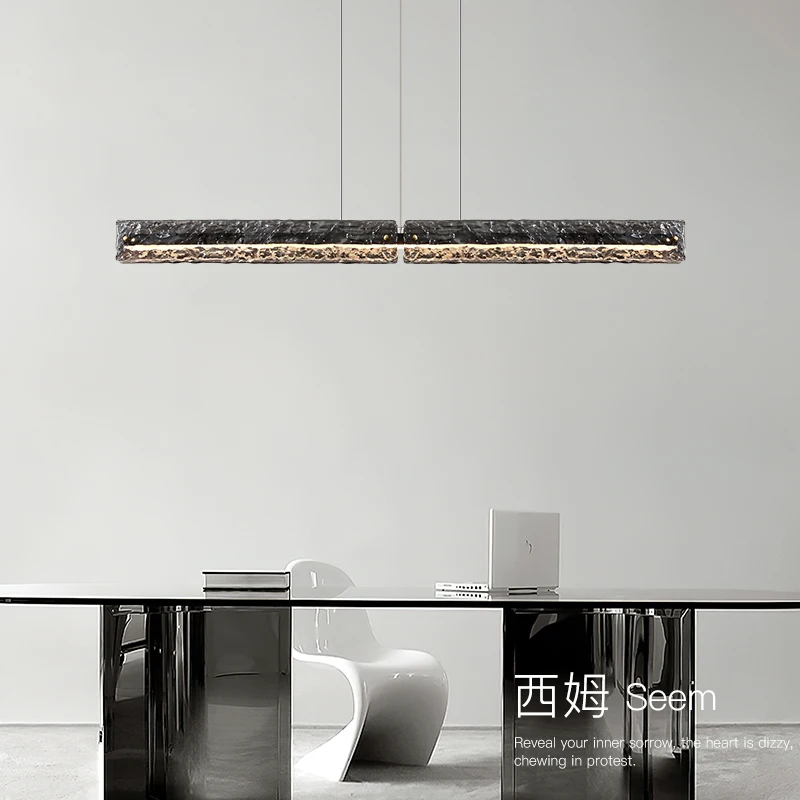 All-copper light luxury restaurant chandelier simple creative design high-end bar island table one-word long glass chandelier