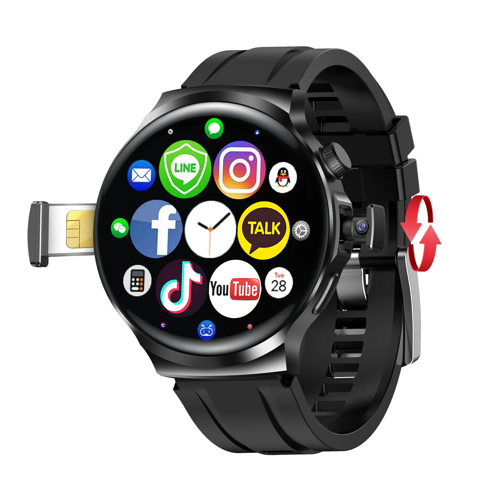 2025 4G Full Netcom Smartwatch 5G Android OS 1.75 inch Amoled Rotary Camera Health Monitoring GPS WIFI Global Call Smart Watch