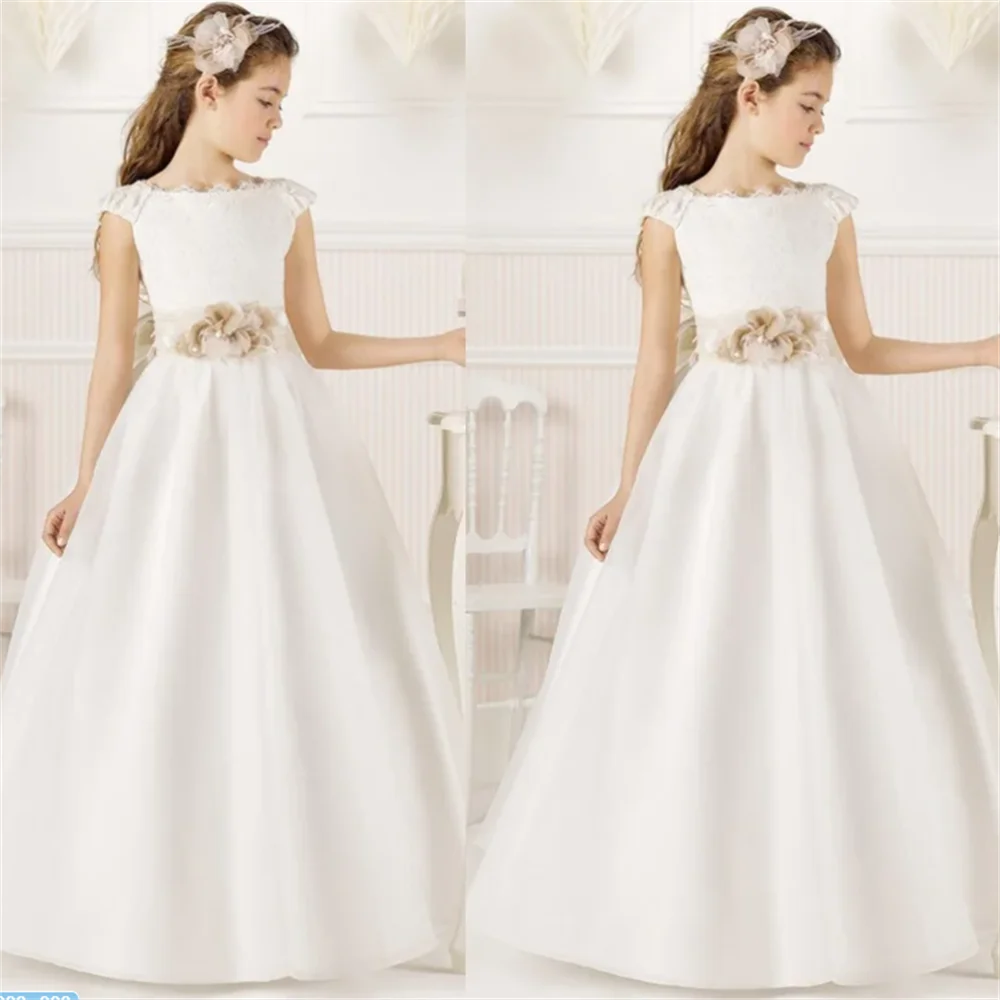 

Satin Elegance Flower Girl Dresses for Wedding Sleeveless Floor-Length Cap Sleeves Birthday Prom Guest Evening Gown