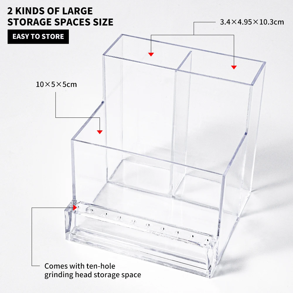 Pudełko do przechowywania manicure Wielofunkcyjne przezroczyste plastikowe pudełko z organizerem z siatkami Pojemnik na szlifierkę Organizer biżuterii DIY Manicure