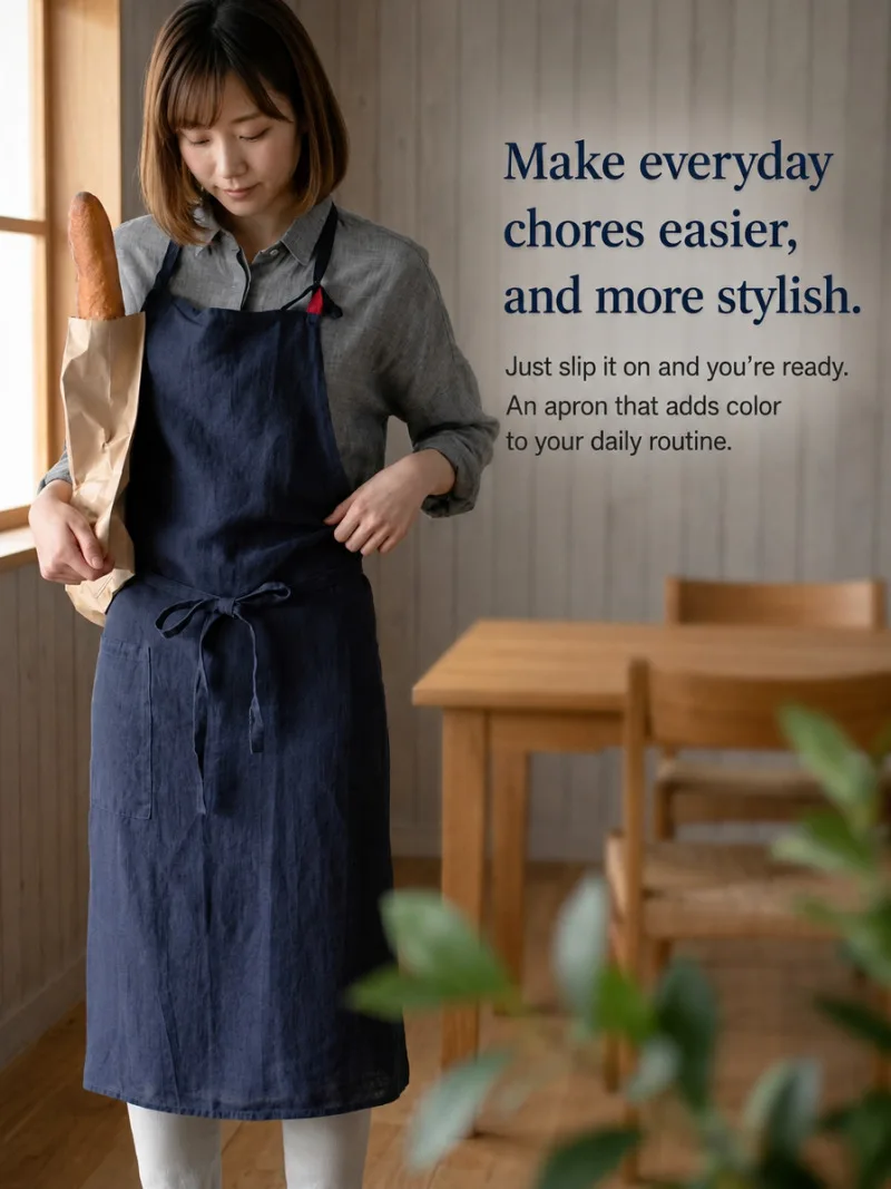 Multi-Scene Cotton Apron Japanese Style, Unisex Long Waist Apron for Kitchen Baking Art Painting Nail Milk Tea Shop Work Smock