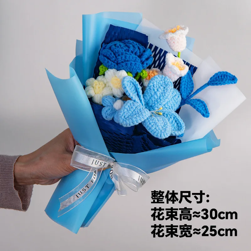 Lieblicher Häkelstrauß Handgefertigter Gewebter Blumenstrauß Kreative Gestrickte Blumen Hochzeitsgast Freunde Geschenk – Detail 4