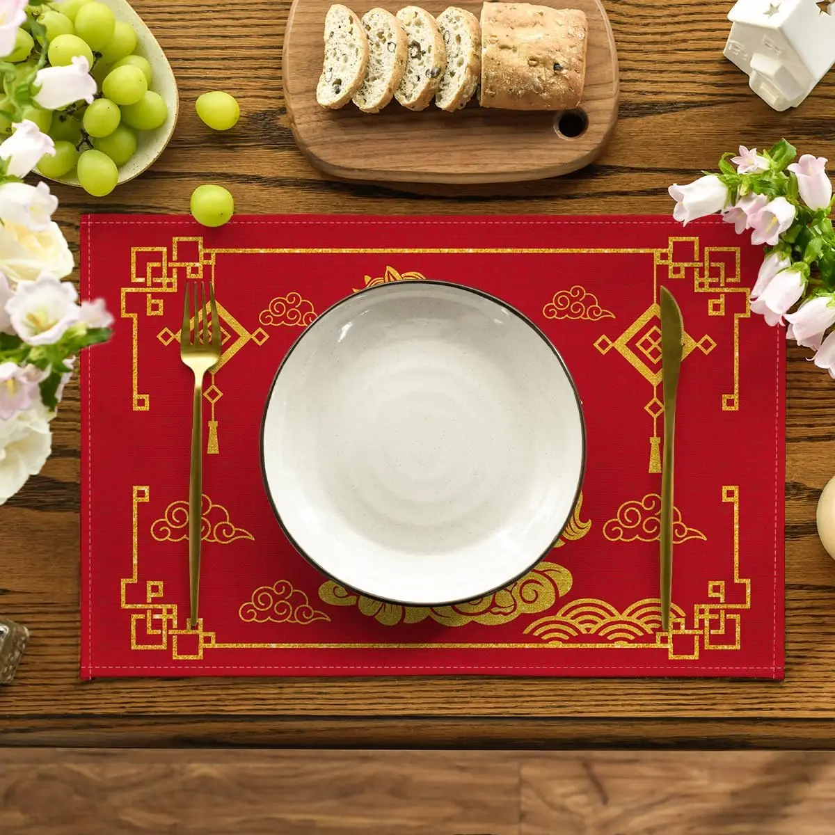Chinese Zodiac Horse 2026 Happy Lunar New Year Placemats Set Reusable Kitchen Dining Table Mats Chinese New Year Decorations
