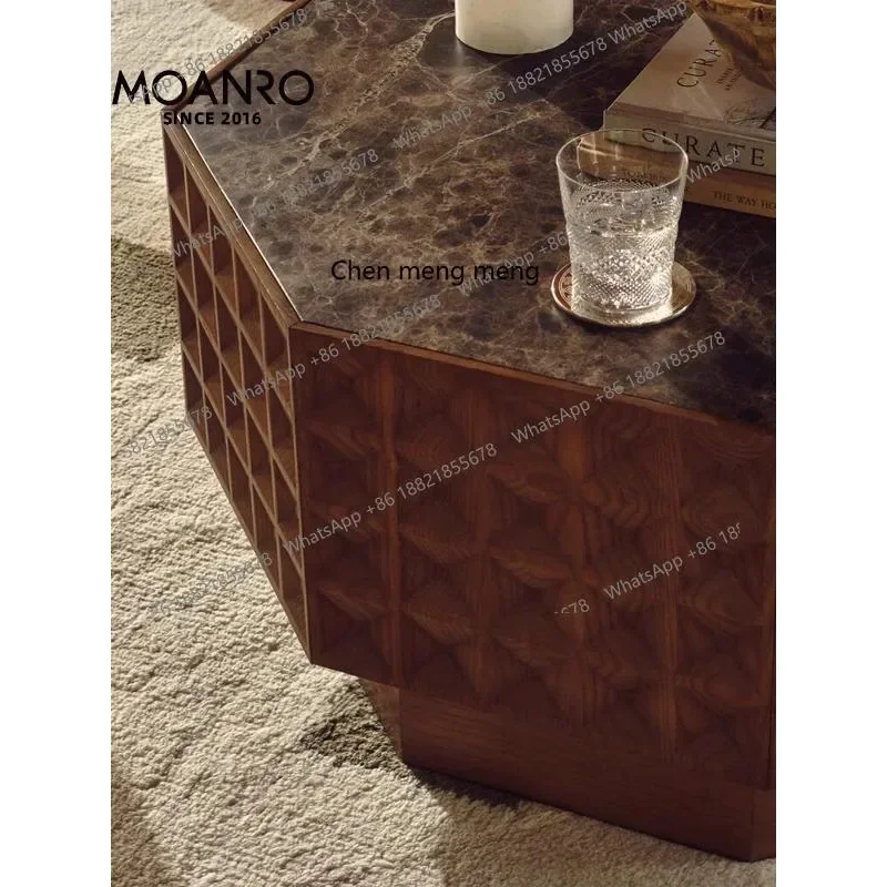 C88 Medieval coffee table side table French stone special-shaped solid wood bedside table marble designer
