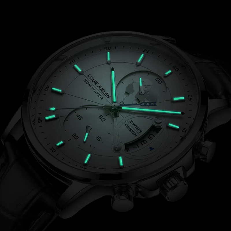 ساعة كوارتز للرجال بقطر 41 ملم وسمك 11 ملم ساعة عمل مخبوزة باللون الأزرق تقويم مستعمل عند الساعة الثالثة