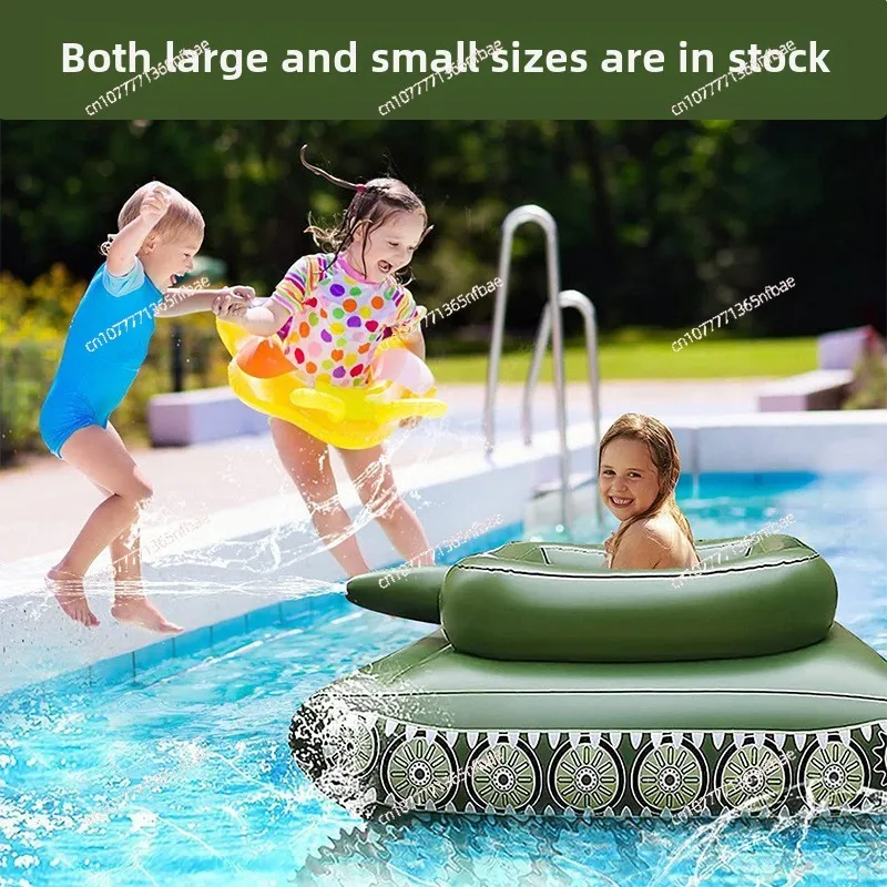 Inflatable Water Play Equipment, Water Battle Tank Toy with Pool Party Swim Ring & Spray Car