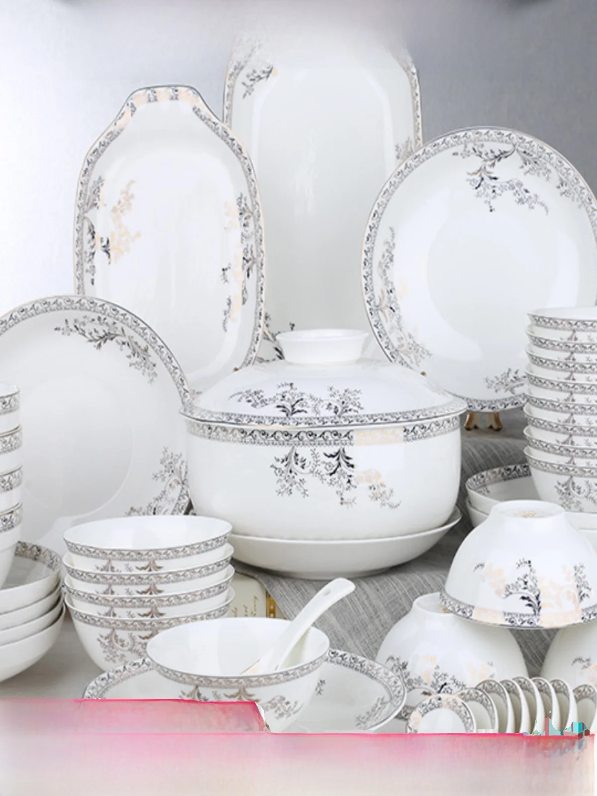 Tazón de Cerámica Swan Lake con Borde Dorado, Estilo Europeo, Vajilla de un Solo Uso, Tazón para Arroz, Tazón para Sopa, Tazón para Guarnición, Combinación DIY