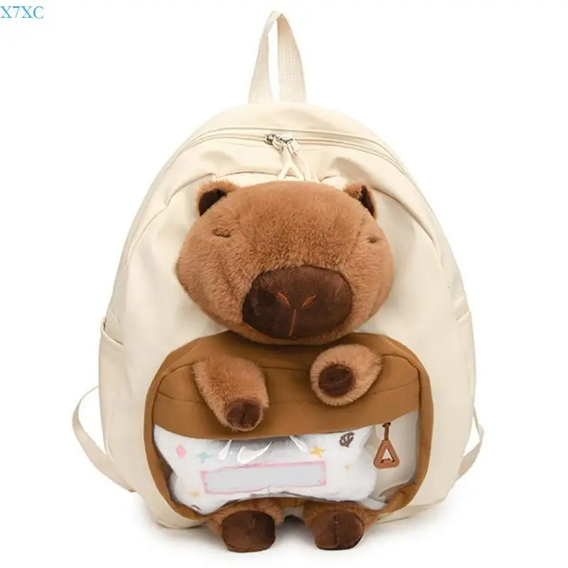 X7XC Plush Capybaras Backpack Fashion Large Capacity Colorblock Shoulder Bag