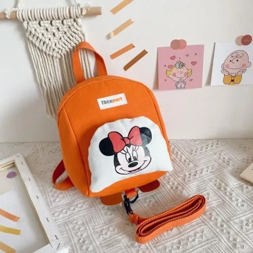 Mochilas de Minnie para niñas, morrales infantiles de dibujos animados, a la moda, Color a juego, dos bolsos de hombro, mochilas escolares de algodón Softback para niños