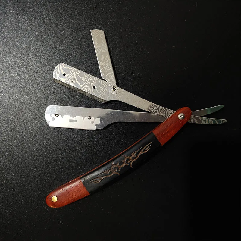 Aparador de madeira manual shaver profissional borda reta aço inoxidável afiada barbeiro navalha dobrável faca barbear barbear presente