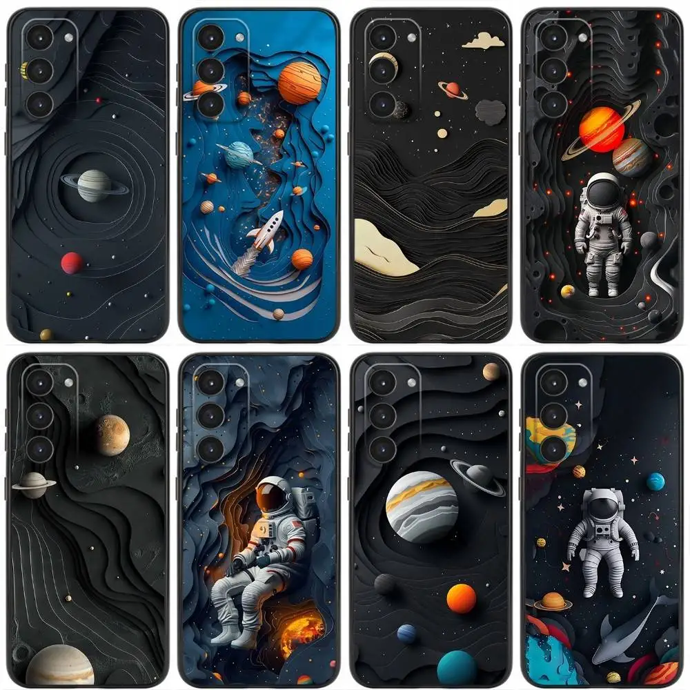 

Cartoon Space Astronaut Phone Case For Samsung Galaxy A20,21s,22,31,32,52,53,72,73,80,91 Soft Liquid Silicone Black Cover