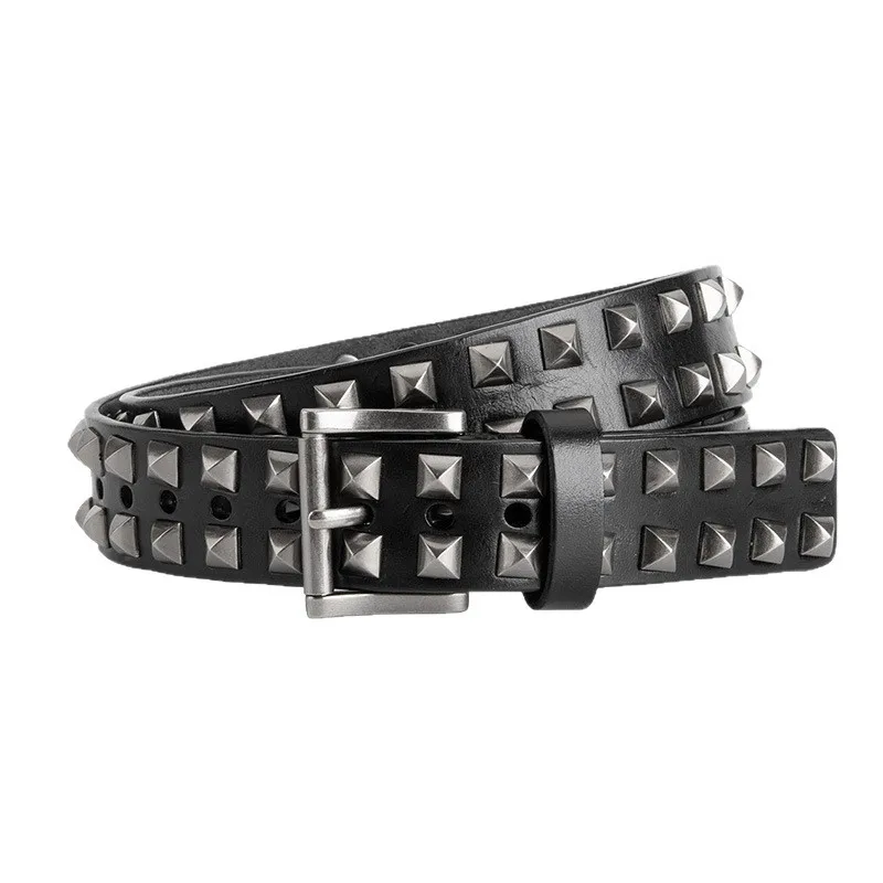 

Черные джинсы из натуральной коровьей кожи в стиле панк, брюки, ремни Strao, женские поясные ремни с заклепками и шипами, коровья кожа Cinturon Mujer
